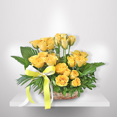 "Yellow Roses Basket with Bow (Krish) - Click here to View more details about this Product